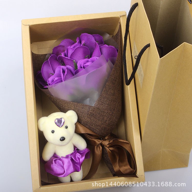 Valentine Special Flower Bouquet Scented Roses Gift Box With Cute Teddy ...